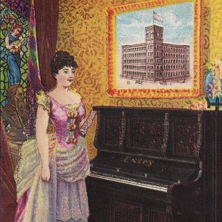 Estey Piano Co New York Ny Factory View Antique Victorian Advertising Trade Card photo