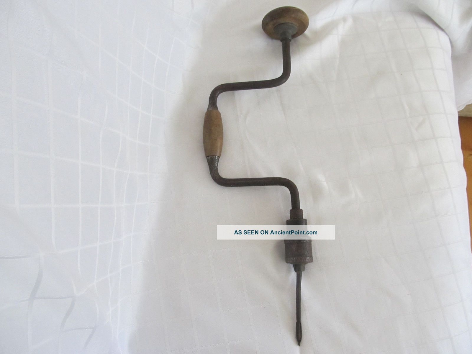 Old Primitive Hand Drill Wood Handle Wrought Iron Primitives photo