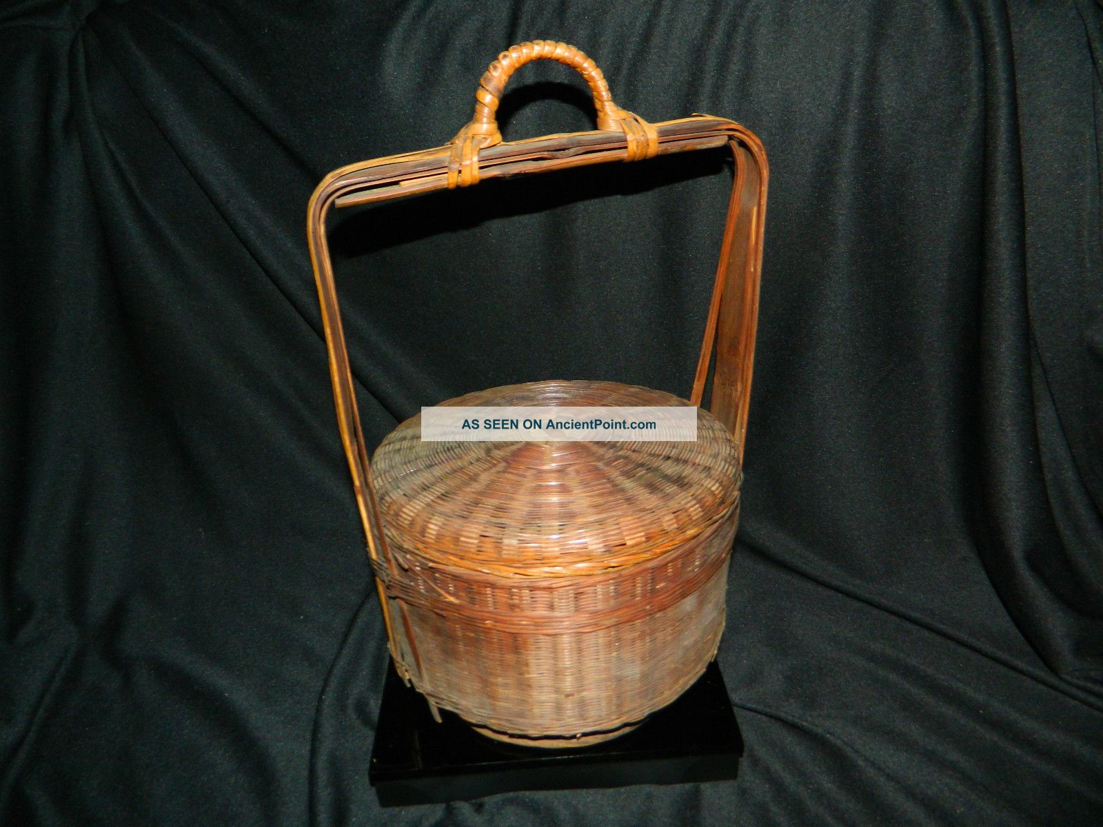 Early Antique Hand Woven Brown Wicker Basket From Floyd Buckley Estate Primitives photo