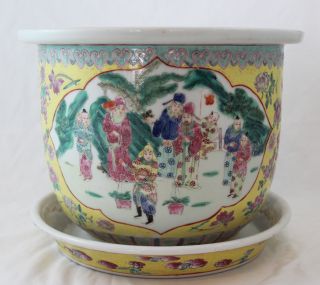 Antique Chinese Famille Rose Imperial Yellow Planter Vase photo