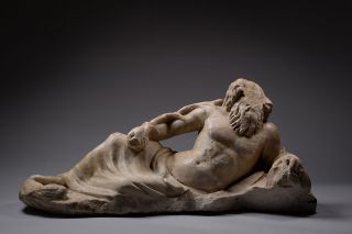 Ancient Roman Marble Statue Of A Reclining River God - 200 Ad photo