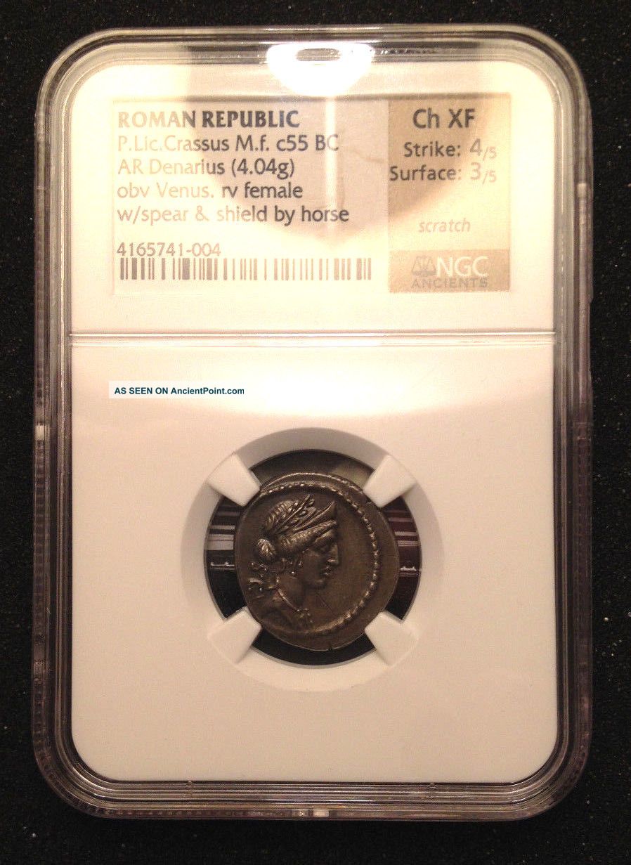 Rome,  Crassus,  Silver Denarius,  55bc,  Ngc 