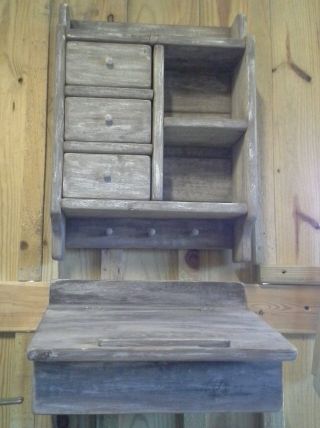 Primitive Country Antiqued Look Aged Wood Drawer Cubby Note Desk photo