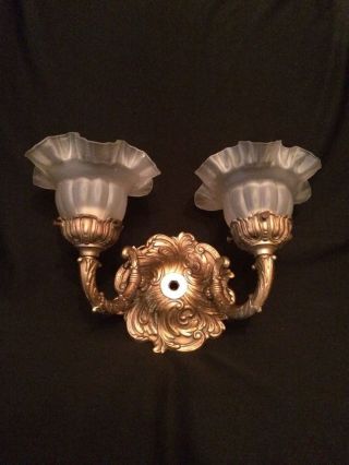 Art Deco Bathroom Antique Gold Wall Sconce Glass Tulip Lamp Shade 1 photo