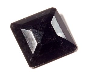 (1) 35mm Czech Antique Square Faceted Black Glass Button Metal Loop Shank photo