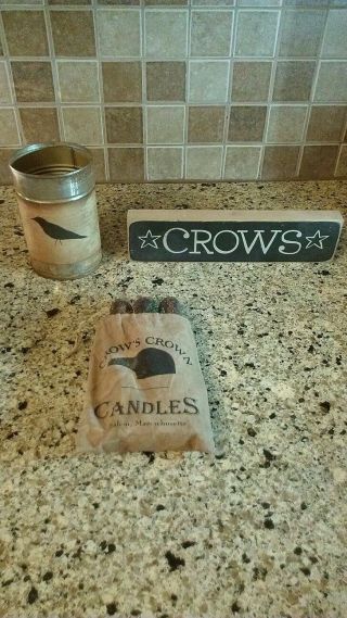 Primitive Crow Decor,  Ditty Candle Bag,  Handmade Crow Wood Sign,  Rusty Tin photo