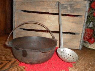 Primitive 8 ' Cast Iron Wood Stove Pot & Hearth Slotted Ladle Skimmer photo