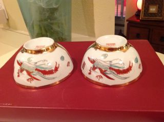 Antique Chinese Porcelain Bowls Decorative With Dragon/phoenixes W/gold Accent photo