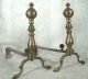 Pair Antique 19th C.  Snake Foot Ball And Finial Brass Andirons Hearth Ware photo 1