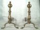 Pair Antique 19th C.  Snake Foot Ball And Finial Brass Andirons Hearth Ware photo 2