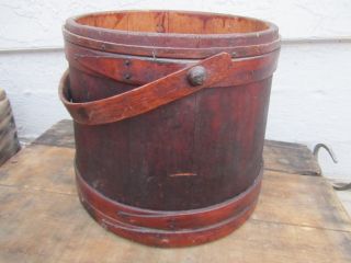 Primitive 1800 ' S Antique Firkin Sugar Bucket & Lid Americana Pail Ef Lane & Sons photo