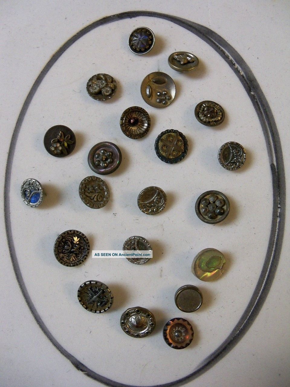 Antique Buttons - 21 Different Steel Diminutives Wire Shank Buttons photo