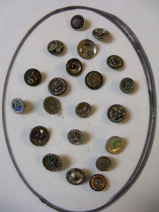 Antique Buttons - 21 Different Steel Diminutives Wire Shank photo