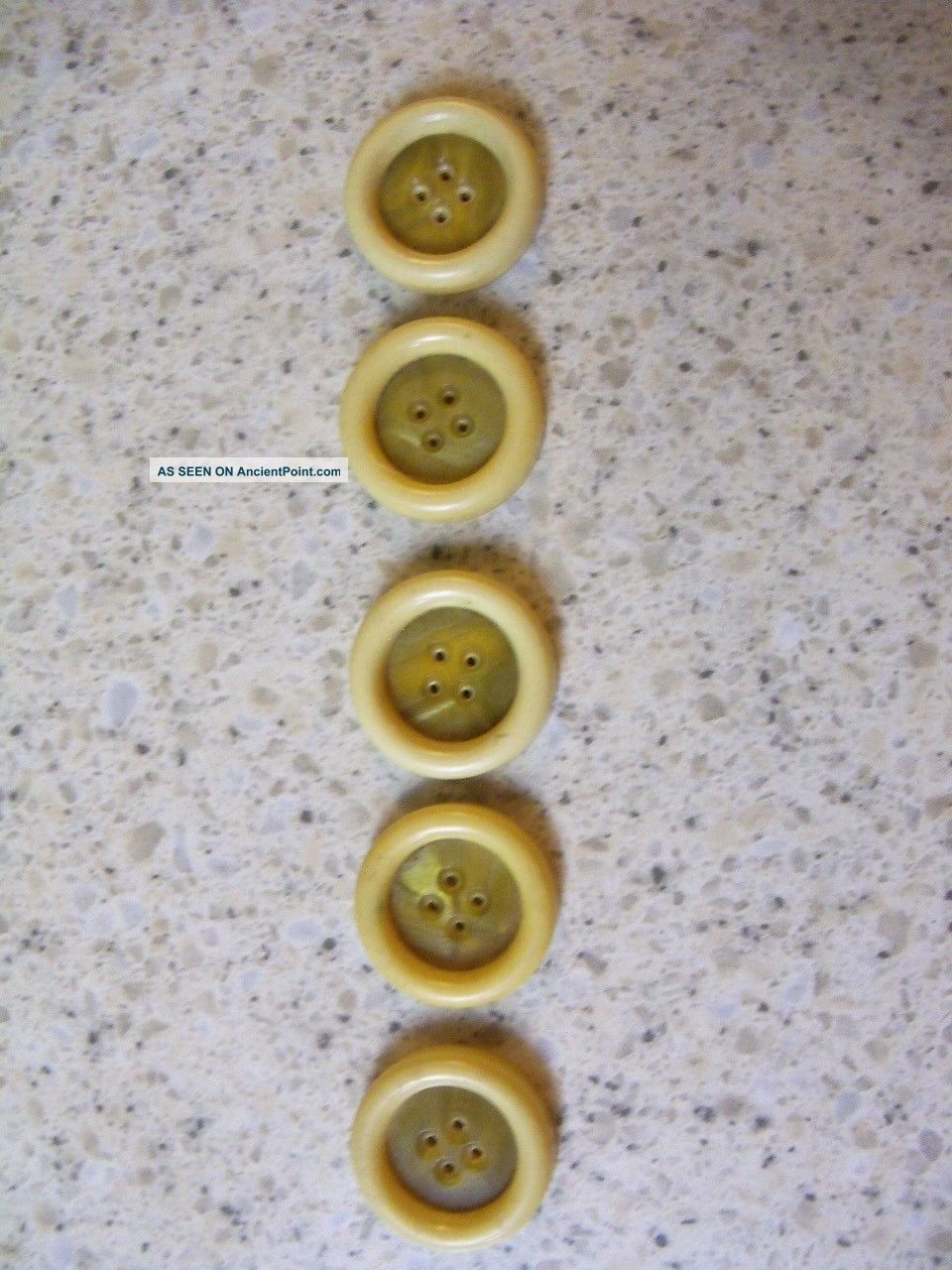 Antique Celluloid Buttons - Set Of 5 Sew Throughs With Center Insert Buttons photo