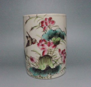 Chinese Famille Rose Hand Painted Porcelain - Flowers Bird Brush Pots photo