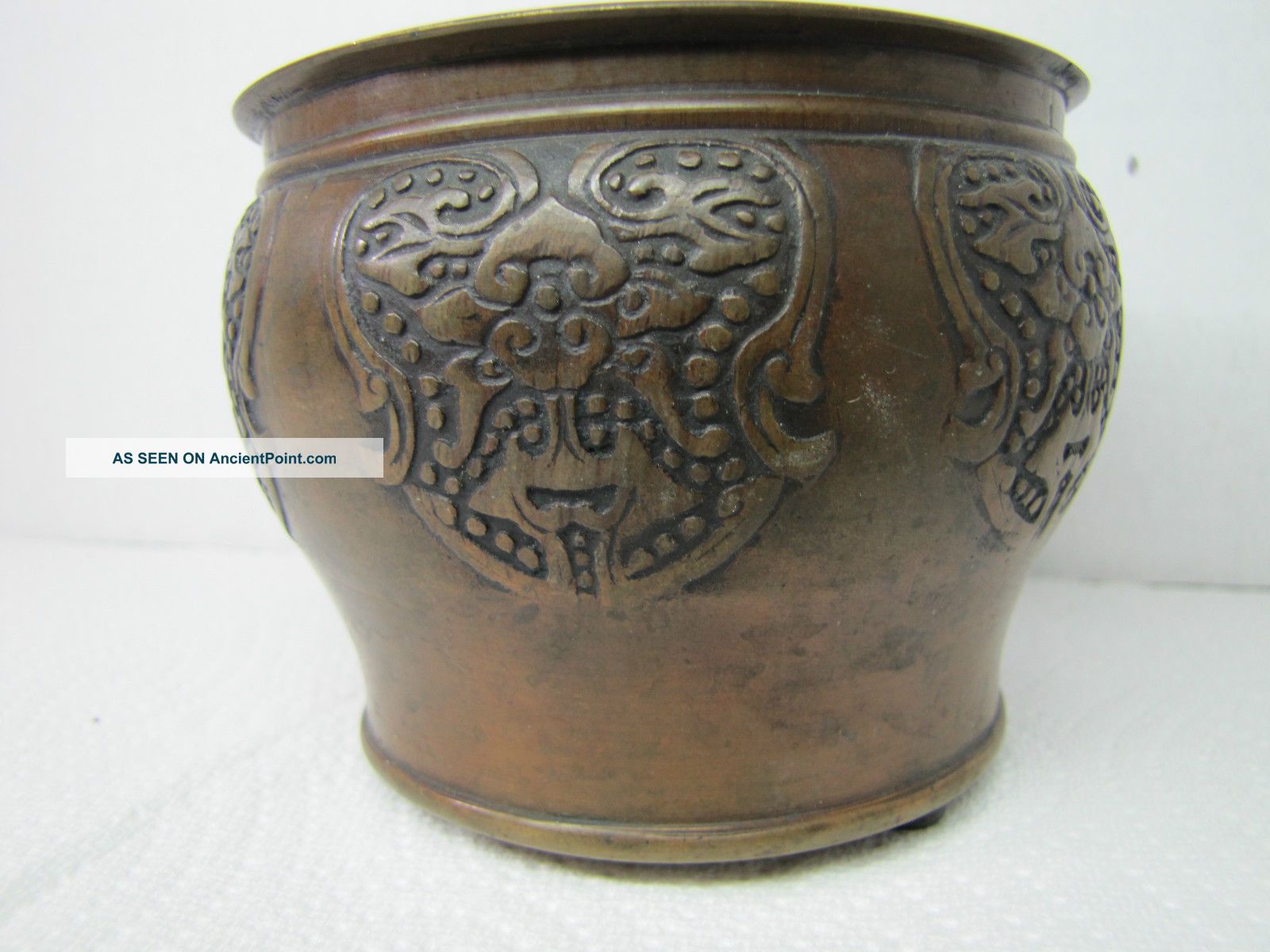 Vtg Japanese Bronze Planter Pot Bowl Sml Designed Throughout 3 Foot Signed Japan Metalware photo