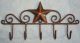 Rustic Early American Country Barn Star Key Hanger Holder Aged Copper 5 Hooks Hooks & Brackets photo 10