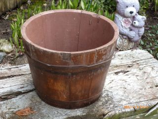 Antique Primitive Wood Sap Bucket W Bail Handle Aafa photo