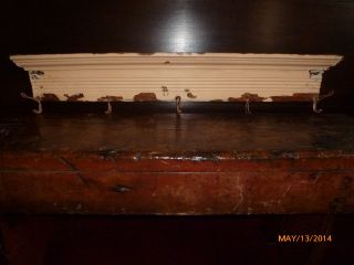 Antique Primitive Architectural Salvage Wood Shelf With Coat Hooks photo