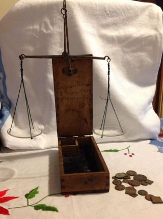 Antique Georgian Scales Wooden Pocket Scruples Drachms For Restore Apothecary? photo