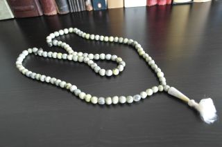 127.  8g Vintage Green Jade Rosary Beads Long Great Gift Necklace 900 Mm Length photo