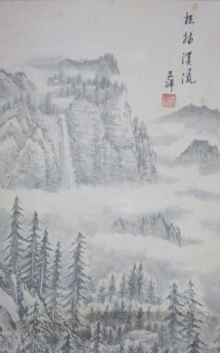 Hanging Scroll (kakeziku) Landscape Painting,  Japanese Antique Jt - H0007 photo