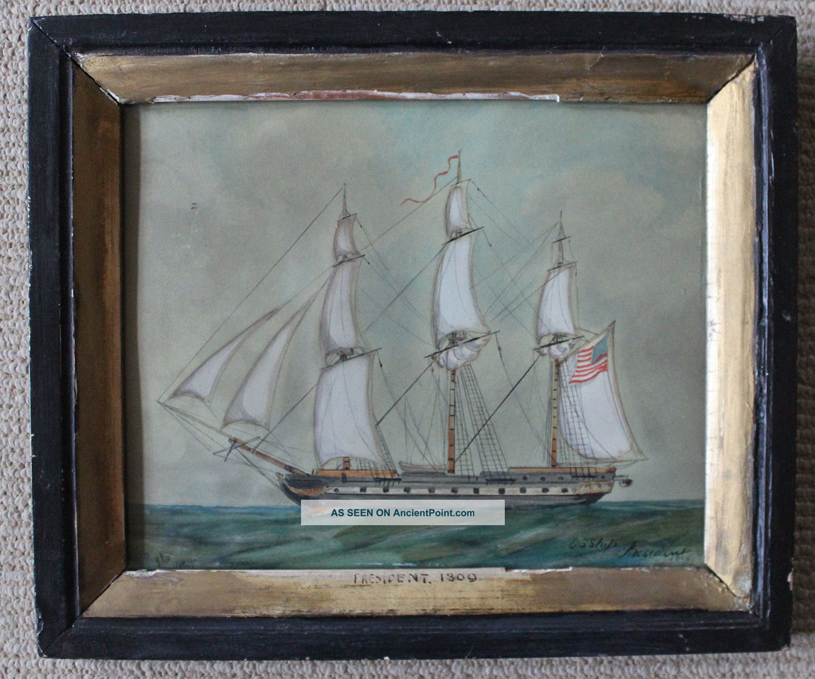 Very Rare Period Painting Of The Uss President/1809/sister Ship Of Constitution Other photo