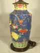 Very Colorful Hand Painted Oriental Asian Chinese Pottery Lamp Birds Flowers Lamps photo 1