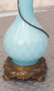 Antique Blue Opaline Lamp Ribbed & Optic Motif White Opaline Shade Unique 24in Lamps photo 2