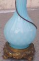 Antique Blue Opaline Lamp Ribbed & Optic Motif White Opaline Shade Unique 24in Lamps photo 4