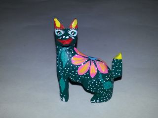 Handmade Mexican Folk Art Wooden Cat Or Kitten Figurine - - - - Hand Painted & Carved photo