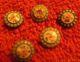 Set Of 5 Antique Brass And Enamel Painted Buttons Matching Roses Early Buttons Buttons photo 2