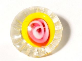 (1) 14mm Czech Bohemian Antique Rose Pink Yellow Lampwork Crystal Glass Button photo