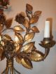 Hollywood Regency Style Gold Gilt Toleware Metal Roses Electric Wall Sconce Chandeliers, Fixtures, Sconces photo 2