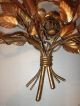 Hollywood Regency Style Gold Gilt Toleware Metal Roses Electric Wall Sconce Chandeliers, Fixtures, Sconces photo 3