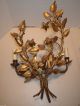 Hollywood Regency Style Gold Gilt Toleware Metal Roses Electric Wall Sconce Chandeliers, Fixtures, Sconces photo 8