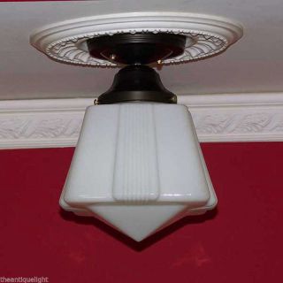 157 Vintage 40s Art Deco Ceiling Light Lamp Fixture Geometric photo