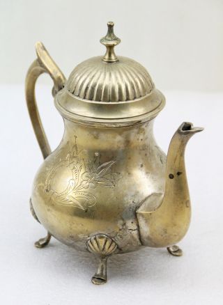 Indian Antique Hand Crafted Nickel Plated Brass Teapot (kettle) Vpa335 photo