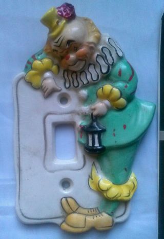 Vintage Ceramic Hand Painted Creepy Circus Clown Light Switch Cover Plate photo