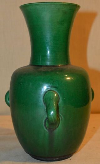 Chinese Dragon Or Forest Green Glazed Pottery Vase,  Three Handled photo
