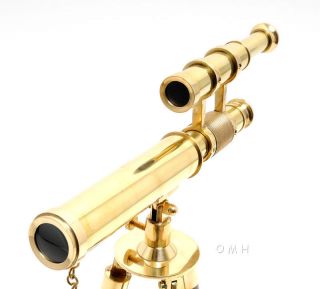 Solid Brass Telescope And Wood Tripod Nautical Decor Authentic photo