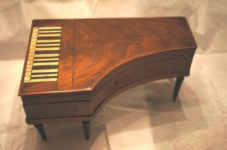 Antique Piano Form Mahogany Wood Box Inlaid Keys Unique Decorative photo