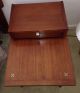 Pair American Of Martinsville Walnut Step End Tables,  Drawers,  Metal Cross Inlay Mid-Century Modernism photo 2