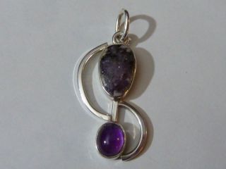 Modernist Silver 950 Standard Pendant W/ 2 Purple Stones,  Lapideria Barerra photo