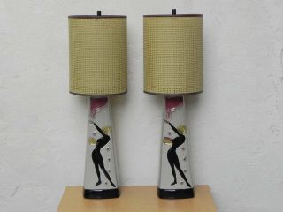 Mid Century Table Lamps Ceramic Taupe Black Red Obelisk Table Lamps Blond Girls photo