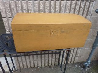 Primitive Yellow Dome Box Newspaper Lined C1843 Maine photo