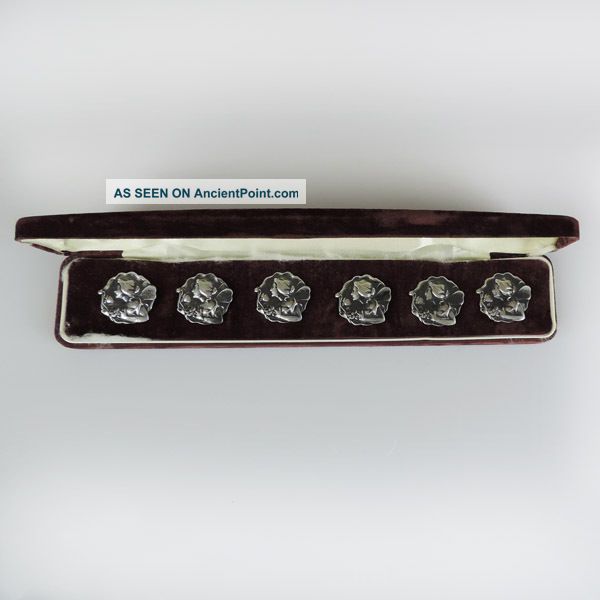 Art Nouveau English Import Sterling Silver Six Cased Buttons Set 1905 Buttons photo