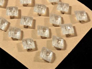 Card (22) 10mm Vintage Czech Deco Hand Faceted Square Crystal Glass Buttons photo