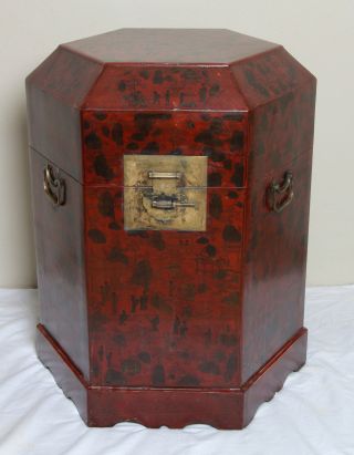 Red Lacquer Painted Hexagon Cabinet photo