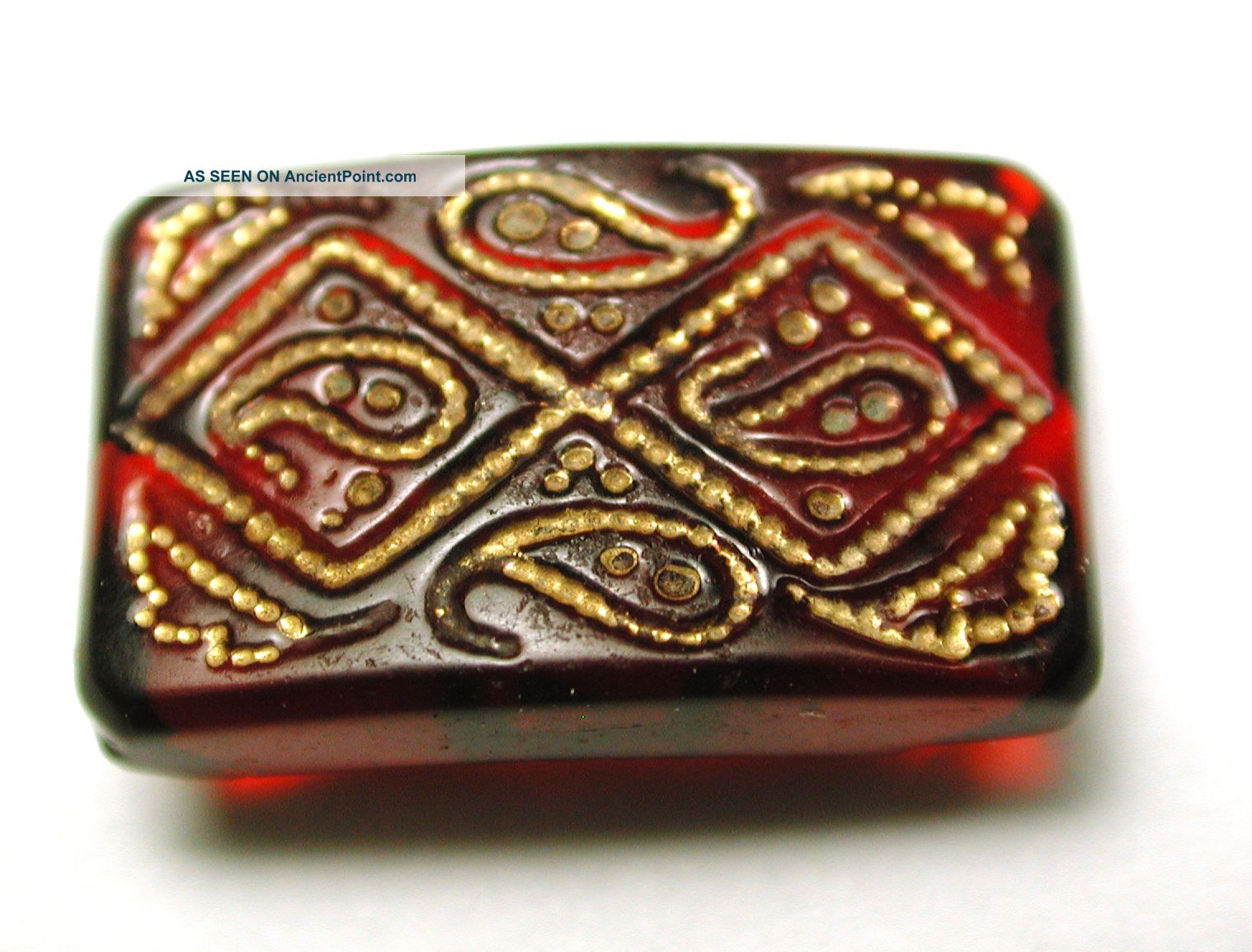 Antique Ruby Glass Button Fancy Design W/ Gold Luster Buttons photo